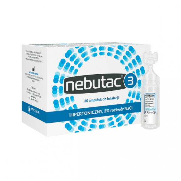 Nebutac 3, hipertoniczny roztwór do inhalacji 3% NaCl, 4 ml, ampułki, 30 szt. Nebutac 3, hipertoniczny roztwór do inhalacji 3% NaCl, 4 ml, ampułki, 30 szt. - zdjęcie produktu