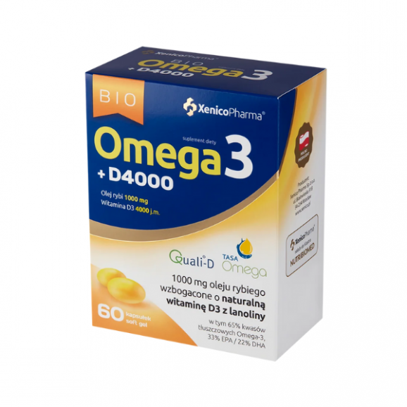 Xenico Pharma Bio Omega3 + D4000, kapsułki, 60 szt. Xenico Pharma Bio Omega3 + D4000, kapsułki, 60 szt. - zdjęcie produktu