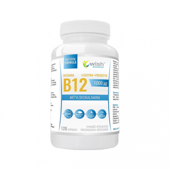 Wish Witamina B12 1000 µg + Leucyna+ Prebiotyk, kapsułki, 120 szt. - zdjęcie produktu
