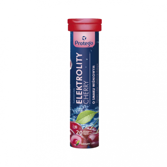 Protego Elektrolity Cherry, smak wiśniowy, tabletki musujące, 20 szt. Protego Elektrolity Cherry, smak wiśniowy, tabletki musujące, 20 szt. - zdjęcie produktu