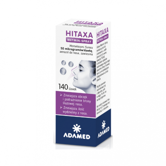Hitaxa Metmin-Spray 50 µg/dawkę, aerozol do nosa, zawiesina, 140 dawek Hitaxa Metmin-Spray 50 µg/dawkę, aerozol do nosa, zawiesina, 140 dawek - zdjęcie produktu