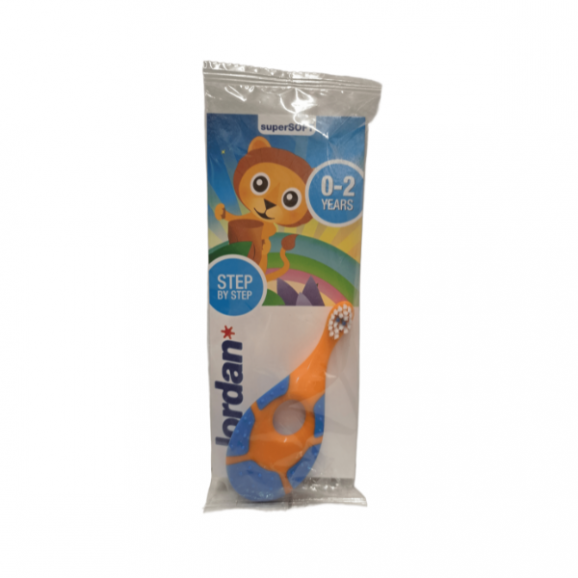 Jordan Step by Step, szczoteczka do zębów dla dzieci, 0-2 lata, Super Soft, pomarańczowo-niebieska, 1 szt. - zdjęcie produktu