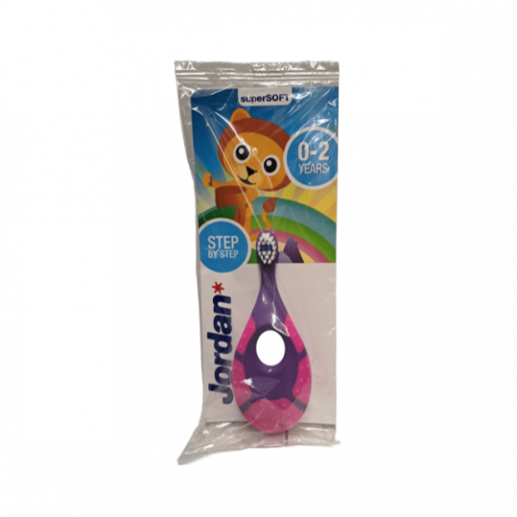 Jordan Step by Step, szczoteczka do zębów dla dzieci, 0-2 lata, Super Soft, fioletowo-różowa, 1 szt. - zdjęcie produktu