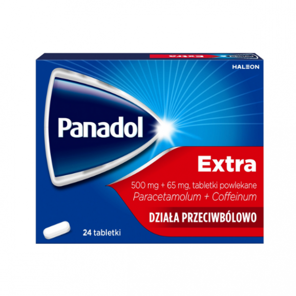 Panadol Extra, 500 mg + 65 mg, tabletki, 24 szt. Panadol Extra, 500 mg + 65 mg, tabletki, 24 szt. - zdjęcie produktu