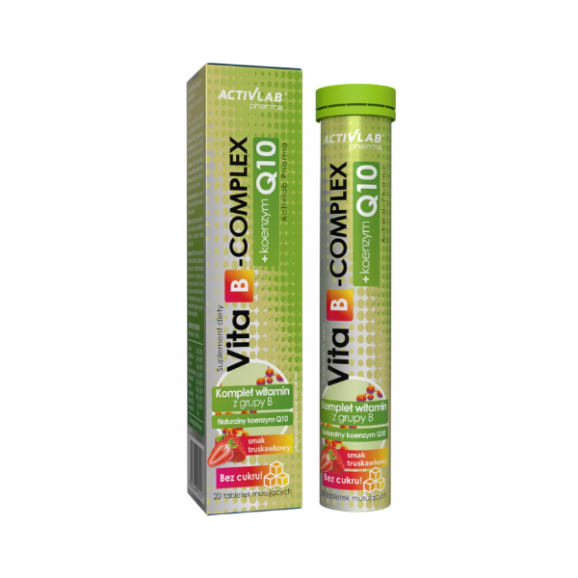 ActivLab Pharma Vita B-complex + Koenzym Q10, smak truskawkowy, tabletki musujące, 20 szt. - zdjęcie produktu