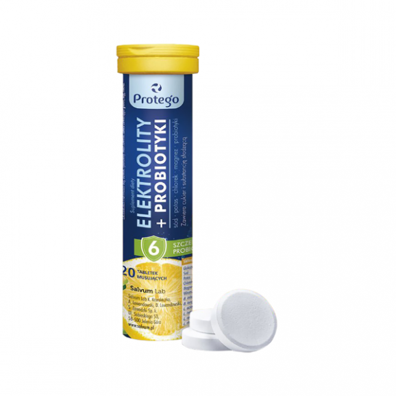 Protego Elektrolity + Probiotyki, smak cytrynowy, tabletki musujące, 20 szt. - zdjęcie produktu