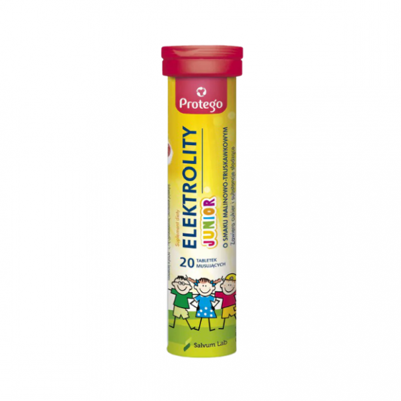 Protego Elektrolity Junior, smak malinowo-truskawkowy, tabletki musujące, 20 szt. - zdjęcie produktu