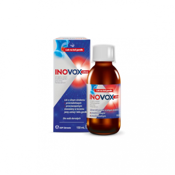 Inovox Ultra, roztwór do płukania jamy ustnej na ból gardła i stan zapalny, 150 ml Inovox Ultra, roztwór do płukania jamy ustnej na ból gardła i stan zapalny, 150 ml - zdjęcie produktu