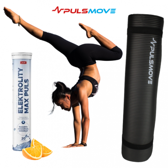 Zestaw Mata 10 mm do Ćwiczeń Yoga Mat PULSMOVE + Elektrolity Max Puls, tabletki musujące, pomarańcza, 20 szt. - zdjęcie produktu