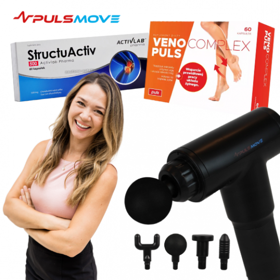 Zestaw Pistolet do masażu KH-320 PULSMOVE + StructuActiv 500 Activlab Pharma, kapsułki, 60 szt. + Venocomplex Puls, 60 kaps. - zdjęcie produktu