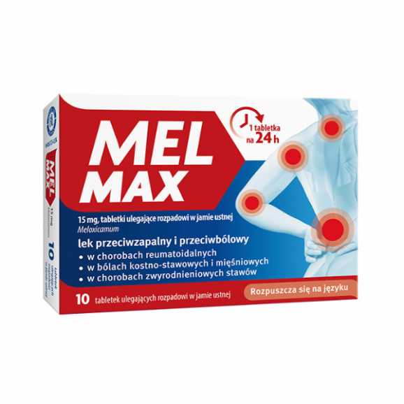 Mel Max 15 mg, tabletki ulegające rozpadowi w jamie ustnej, 10 szt. Mel Max 15 mg, tabletki ulegające rozpadowi w jamie ustnej, 10 szt. - zdjęcie produktu