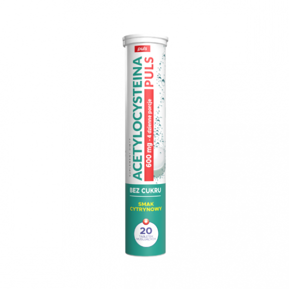 Acetylocysteina Puls 600 mg, smak cytrynowy, tabletki musujące, 20 szt. - zdjęcie produktu