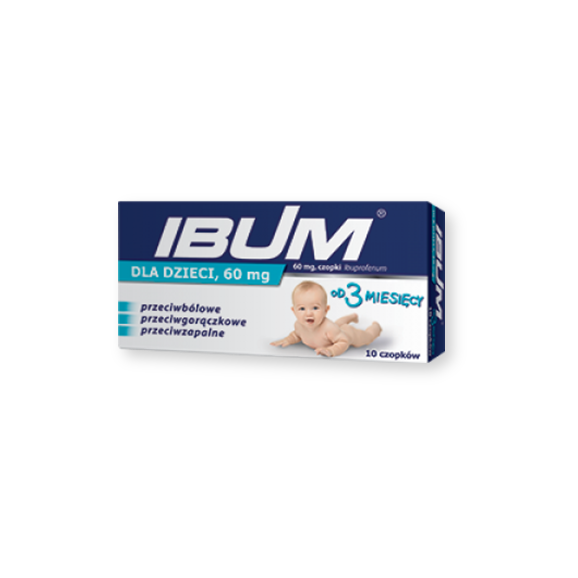Ibum dla dzieci 60 mg, czopki od 3 miesiąca, 10 szt., KRÓTKA DATA - [30.06.2025] - zdjęcie produktu