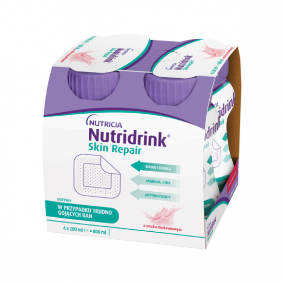 Nutridrink Skin Repair, preparat odżywczy, smak truskawkowy, 4 x 200 ml - zdjęcie produktu
