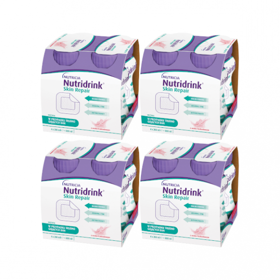 Nutridrink Skin Repair, smak truskawkowy, zestaw 16x200 ml Nutridrink Skin Repair, smak truskawkowy, zestaw 16x200 ml - zdjęcie produktu