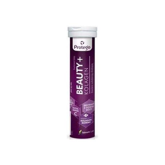 Protego Beauty + Kolagen, smak dzika róża, tabletki musujące, 20 szt. Protego Beauty + Kolagen, smak dzika róża, tabletki musujące, 20 szt. - zdjęcie produktu