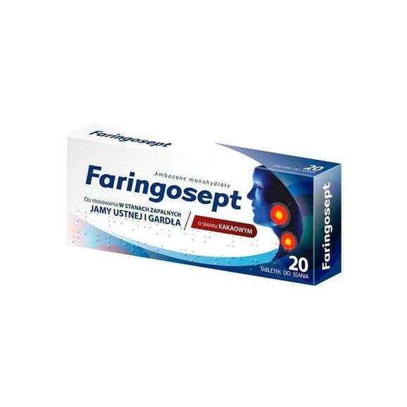 Faringosept, smak kakaowy, tabletki do ssania, 20 szt. Faringosept, smak kakaowy, tabletki do ssania, 20 szt. - zdjęcie produktu