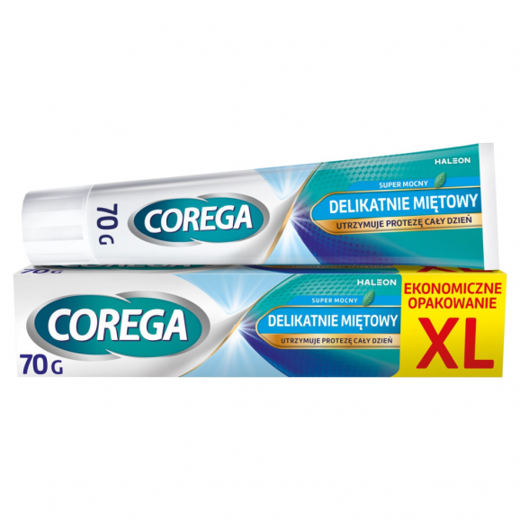 Corega Super Mocny Delikatnie Miętowy, krem mocujący do protez zębowych, 70 g - zdjęcie produktu
