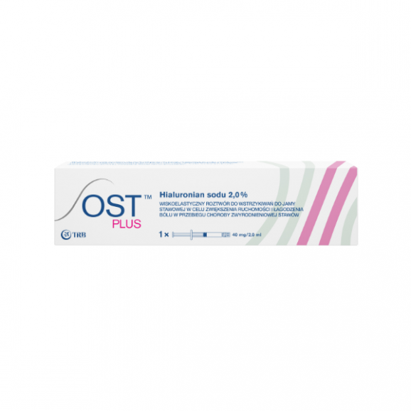 OST PLUS roztwór wiskoelastyczny do iniekcji do przestrzeni stawowej 40mg-2 ml, 1 ampułkostrzykawka - zdjęcie produktu