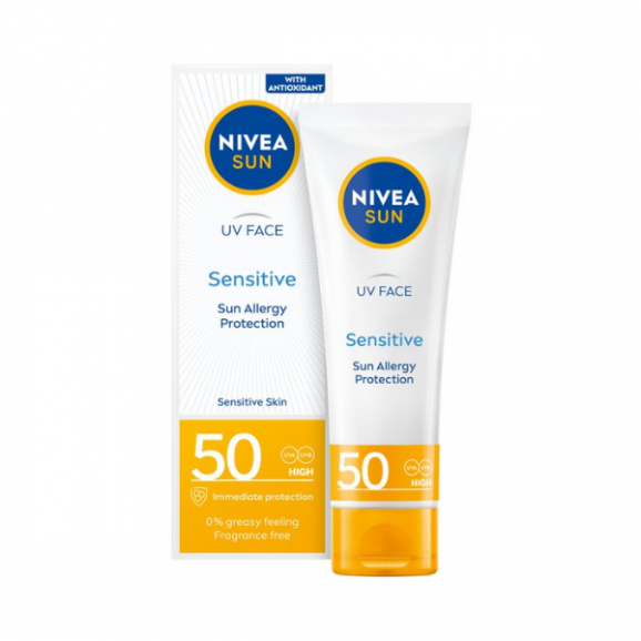 Nivea Sun Sensitive, ochronny krem do twarzy dla skóry wrażliwej, SPF 50, 50 ml - zdjęcie produktu