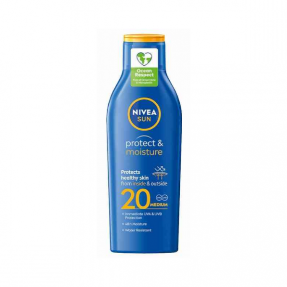 Nivea Sun Protect & Moisture, nawilżający balsam do opalania SPF 20, 200 ml Nivea Sun Protect & Moisture, nawilżający balsam do opalania SPF 20, 200 ml - zdjęcie produktu