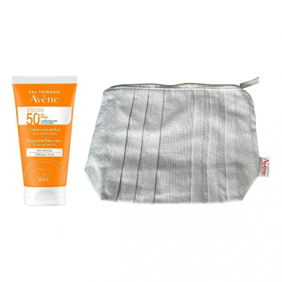 Zestaw Avene Sun, ochrona przeciwsłoneczna, krem bezzapachowy, SPF 50+, 50 ml + Kosmetyczka Eko - zdjęcie produktu