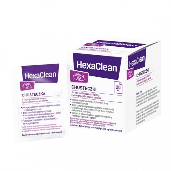 HexaClean, chusteczki do specjalistycznej higieny i pielęgnacji brzegów powiek, 20 szt., KRÓTKA DATA - [30.06.2025] - zdjęcie produktu