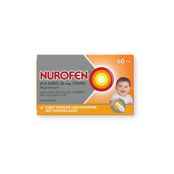 Nurofen dla dzieci, 60 mg, czopki, 10 szt., KRÓTKA DATA - [31.07.2025] - zdjęcie produktu