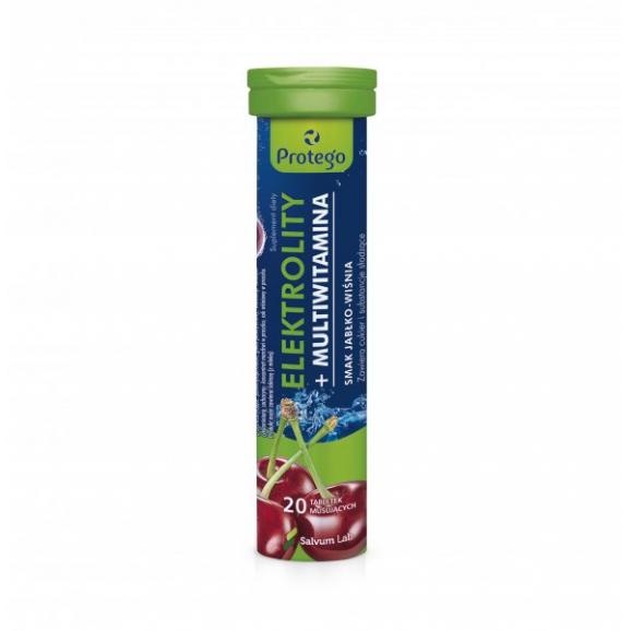 Protego Elektrolity + Multiwitamina, smak jabłko-wiśnia, tabletki musujące, 20 szt. Protego Elektrolity + Multiwitamina, smak jabłko-wiśnia, tabletki musujące, 20 szt. - zdjęcie produktu