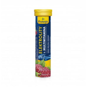 Protego Elektrolity + Multiwitamina, smak malina-granat, tabletki musujące, 20 szt. - zdjęcie produktu