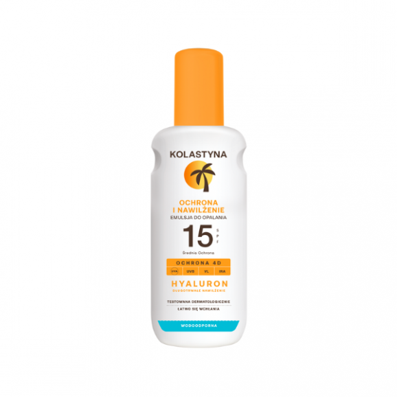Kolastyna Ochrona i Nawilżenie, emulsja do opalania, SPF 15, spray, 200 ml Kolastyna Ochrona i Nawilżenie, emulsja do opalania, SPF 15, spray, 200 ml - zdjęcie produktu