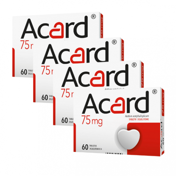 Acard, 75 mg, tabletki dojelitowe powlekane, 4 x 60 szt. Acard, 75 mg, tabletki dojelitowe powlekane, 4 x 60 szt. - zdjęcie produktu