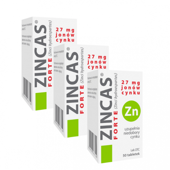 Zincas forte, 27 mg jonów cynku, tabletki, 3 x 50 szt. Zincas forte, 27 mg jonów cynku, tabletki, 3 x 50 szt. - zdjęcie produktu