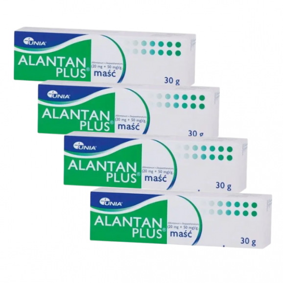 Alantan Plus, (20 mg + 50 mg)/g, maść, 4 x 30 g Alantan Plus, (20 mg + 50 mg)/g, maść, 4 x 30 g - zdjęcie produktu