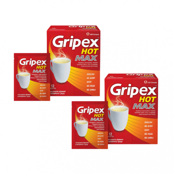 Gripex Hot MAX, proszek do sporządzania roztworu doustnego, 2 x 12 saszetek Gripex Hot MAX, proszek do sporządzania roztworu doustnego, 2 x 12 saszetek - zdjęcie produktu