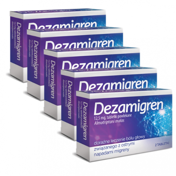 Dezamigren, tabletki przeciwmigrenowe 12,5 mg, 5 x 2 szt. Dezamigren, tabletki przeciwmigrenowe 12,5 mg, 5 x 2 szt. - zdjęcie produktu