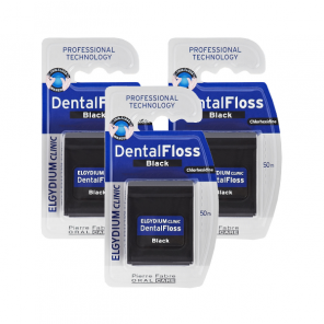 Elgydium Clinic DentalFloss Black, nić dentystyczna z chlorheksydyną 50 m, 3 x 1 szt. - zdjęcie produktu