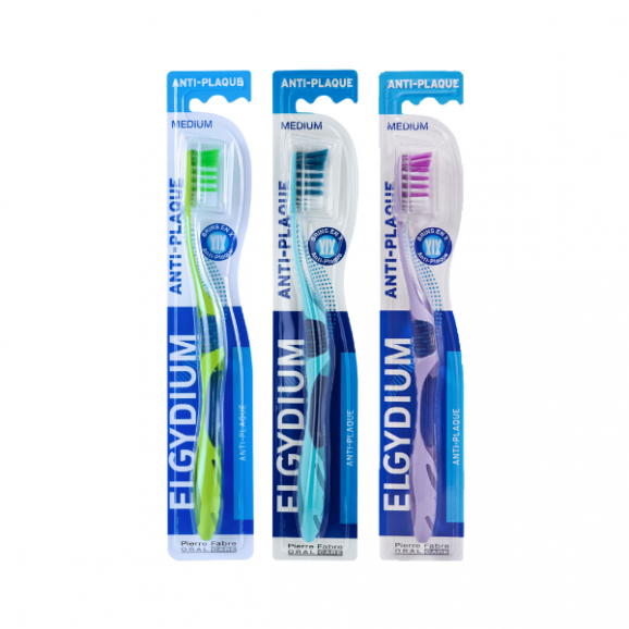 Elgydium Anti-Plaque, szczoteczka do zębów, Medium, 3 x 1 szt. - zdjęcie produktu