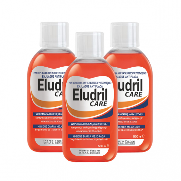 Eludril Care, płyn do płukania jamy ustnej, 3 x 500 ml - zdjęcie produktu
