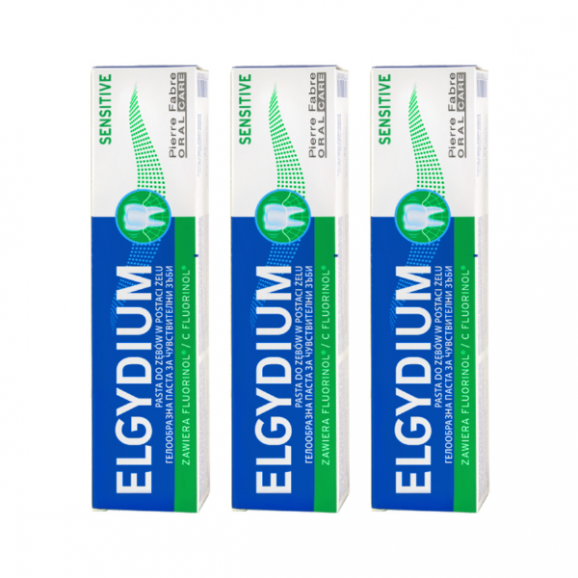 Elgydium Sensitive, pasta do zębów w postaci żelu, 3 x 75 ml - zdjęcie produktu
