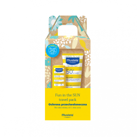 Mustela Sun Fun In The Sun Travel Pack, Mleczko + Sztyft przeciwsłoneczny, zestaw, 1 szt. - zdjęcie produktu