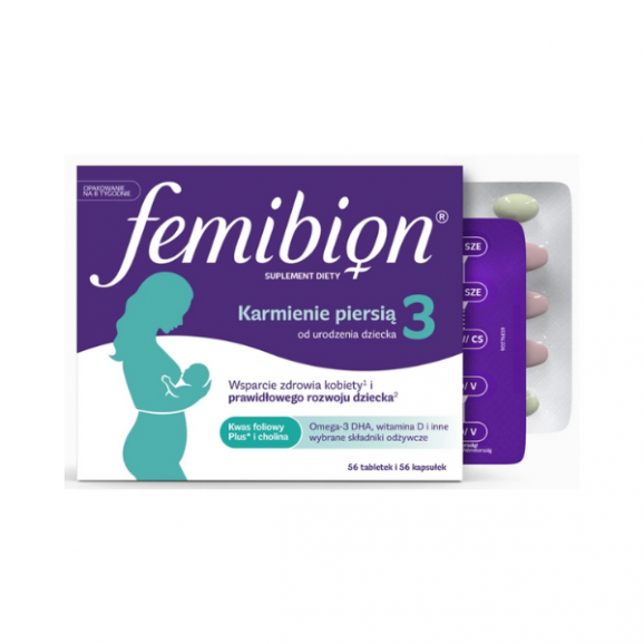 Femibion 3 Karmienie Piersią, Cholina, DHA, Kwas Foliowy Plus, tabletki 56 + kapsułki 56 Femibion 3 Karmienie Piersią, Cholina, DHA, Kwas Foliowy Plus, tabletki 56 + kapsułki 56 - zdjęcie produktu