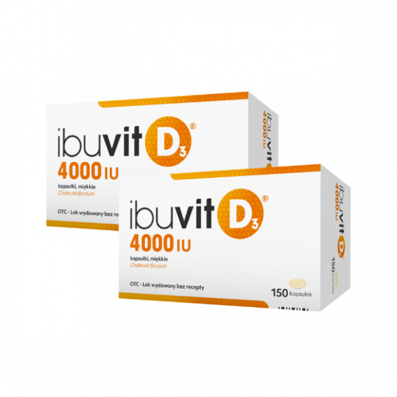 Ibuvit D3 4000 IU, kapsułki miękkie, 2 x 150 szt. Ibuvit D3 4000 IU, kapsułki miękkie, 2 x 150 szt. - zdjęcie produktu