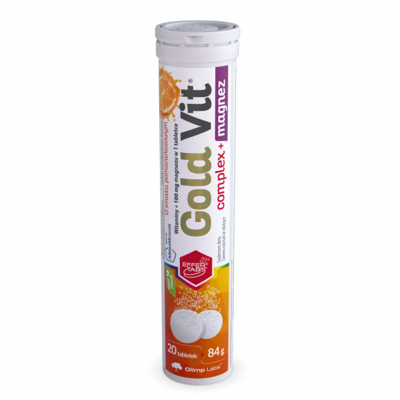 Olimp Gold-Vit Complex + Magnez, smak pomarańczowy, tabletki musujące, 20 szt. - zdjęcie produktu