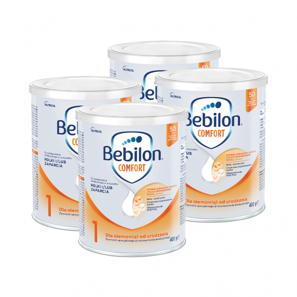 Bebilon Comfort 1, żywność specjalnego przeznaczenia medycznego dla niemowląt od urodzenia., proszek, 400 g x 4 - zdjęcie produktu