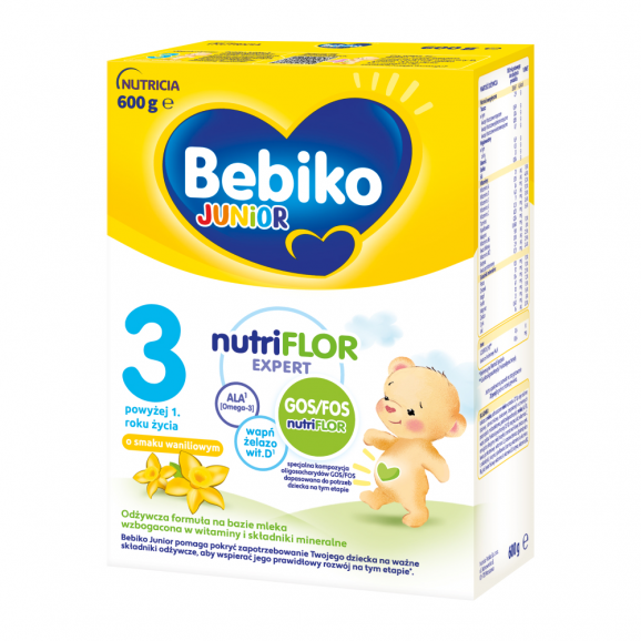 Bebiko Junior 3R, odżywcza formuła na bazie mleka dla dzieci powyżej 1. roku życia, smak waniliowy, 600 g - zdjęcie produktu