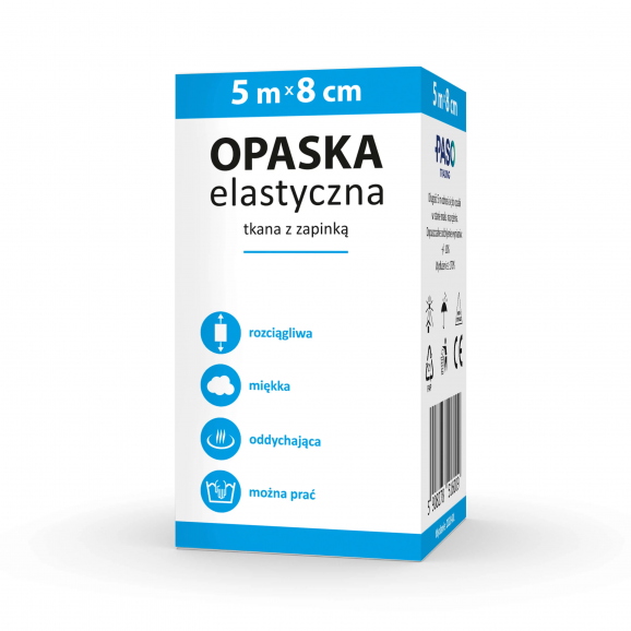 PASO Opaska, elastyczna tkana z zapinką, 5 m x 8 cm, 1 szt. - zdjęcie produktu