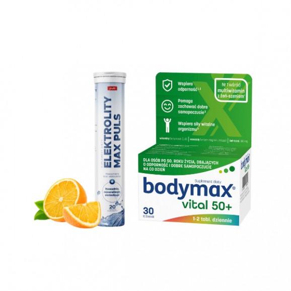 Bodymax Vital 50+, tabletki, 30 szt. + PULS Elektrolity Max Puls, smak pomarańczowy, tabletki musujące, 20 szt. Bodymax Vital 50+, tabletki, 30 szt. + PULS Elektrolity Max Puls, smak pomarańczowy, tabletki musujące, 20 szt. - zdjęcie produktu