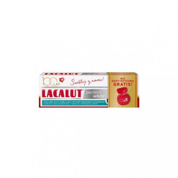 Lacalut Perfect White, pasta do zębów, 75 ml + Nić dentystyczna GRATIS Lacalut Perfect White, pasta do zębów, 75 ml + Nić dentystyczna GRATIS - zdjęcie produktu