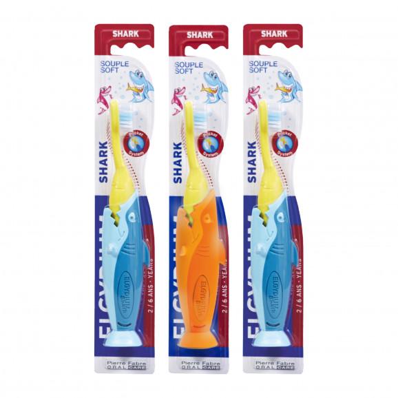 Elgydium Pocket Kids Shark, szczoteczka do zębów dla dzieci, podróżna, 2-6 lat, 3 szt. Elgydium Pocket Kids Shark, szczoteczka do zębów dla dzieci, podróżna, 2-6 lat, 3 szt. - zdjęcie produktu